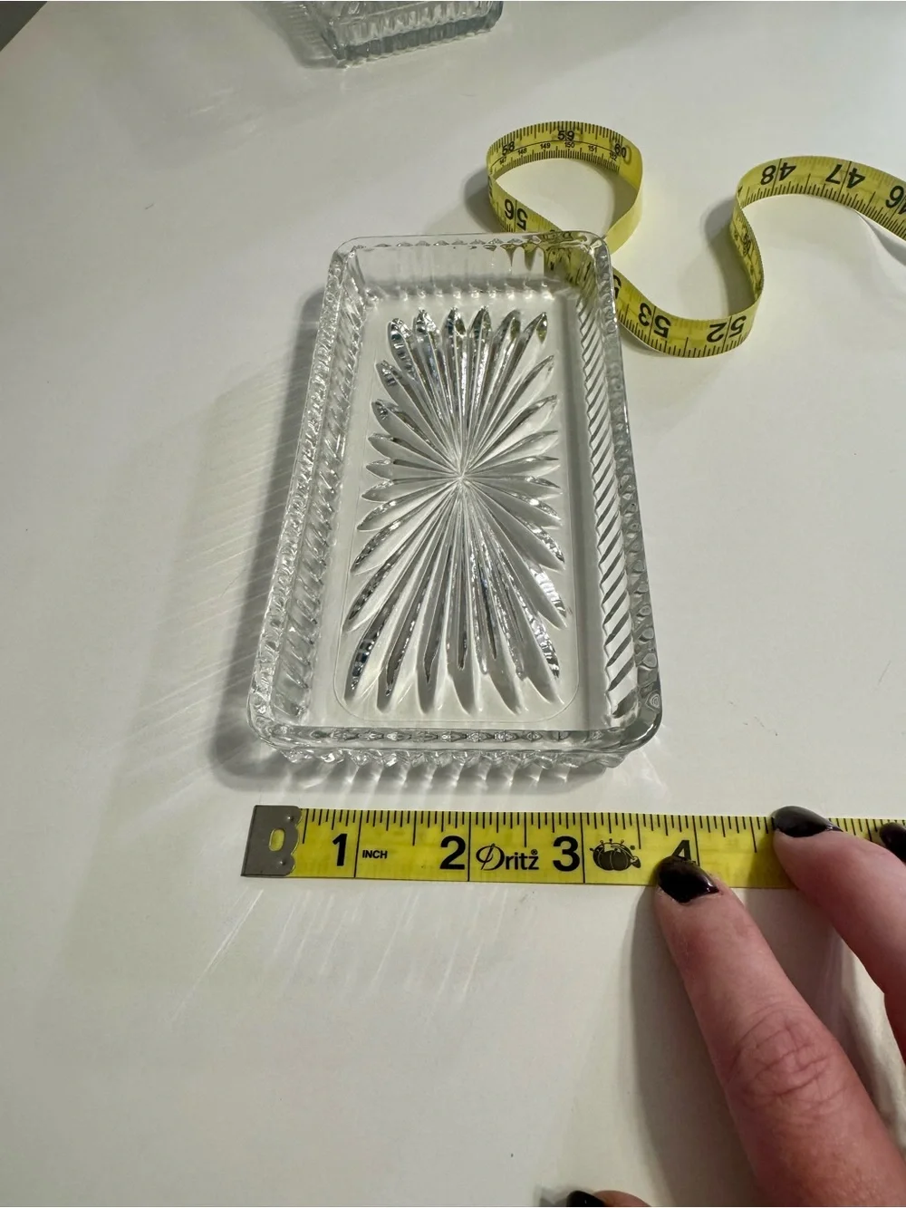 Clear Glass Rectangular Vanity Tray, Trinket Tray 8”x4”